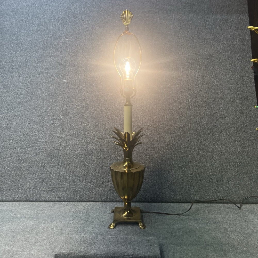 Pineapple Table Lamp Hollywood Regency Metal Brass Tone Claw Foot Heavy Vtg - Picture 3 of 15